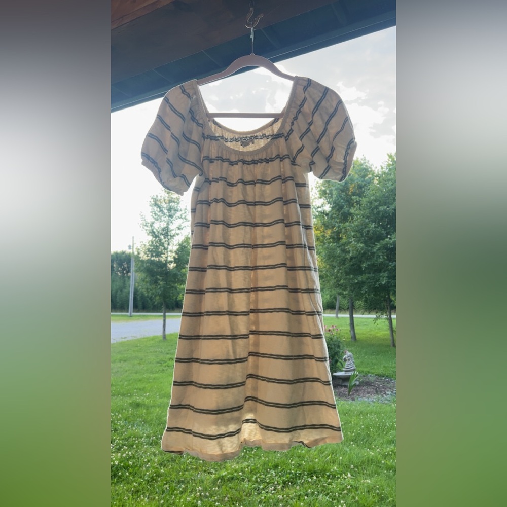 American Eagle Outfitters cream and green Striped Mini Dress